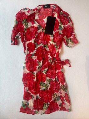 The Kooples Red Floral Wrap Mini Dress Size 3 / US 8